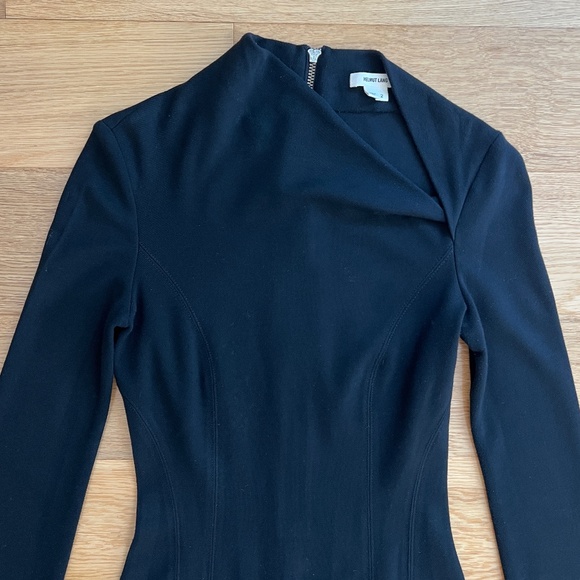 Helmut Lang Black Asymmetrical Long Sleeve Mini Dress Size 2 - Picture 2 of 6